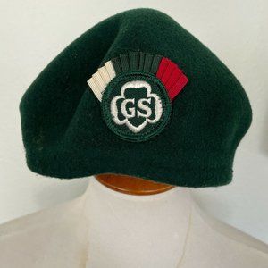Kangol Girl Scout Beret Hat Emblem Patch Juniors Green Vintage Trefoil Wool